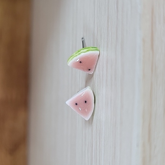 Watermelon Slice Ceramic Stud Earrings - Picture 1 of 7
